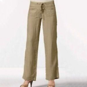 CABI Tan Linen Mid Rise Wide Leg Pants
